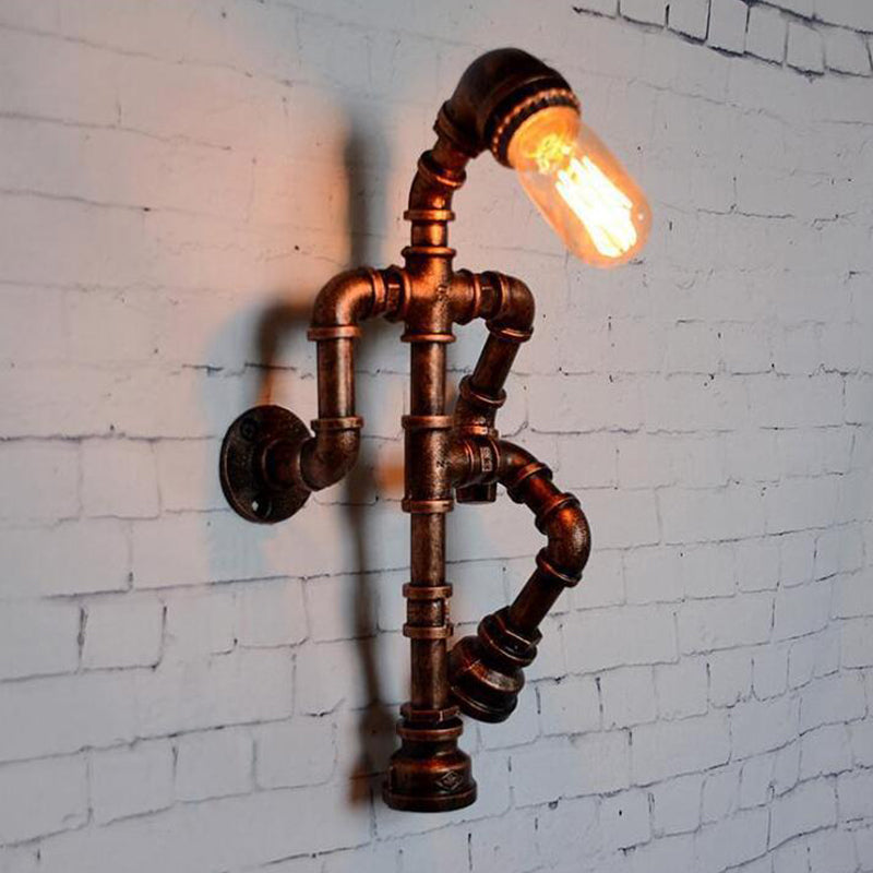 Frendorf | Steampunk Pipe Robot Wandlamp Enkel-Lamp Smeedijzeren Wandgemonteerde Lichtarmatuur in Zwart/Bronze/ Koper