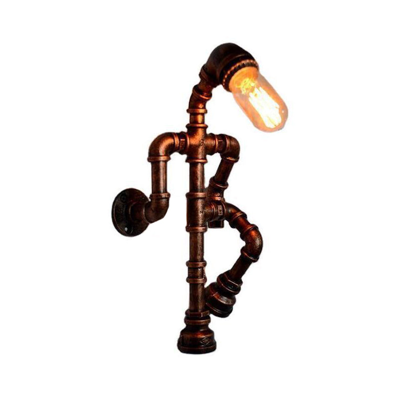 Frendorf | Steampunk Pipe Robot Wandlamp Enkel-Lamp Smeedijzeren Wandgemonteerde Lichtarmatuur in Zwart/Bronze/ Koper