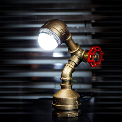 1 Glühbirne Metall Nachttischlampe Steampunk Messing Roboter-förmige Rohr Schlafzimmer Tischlicht mit Ventil Drehschalter, Warm/Weißes Licht