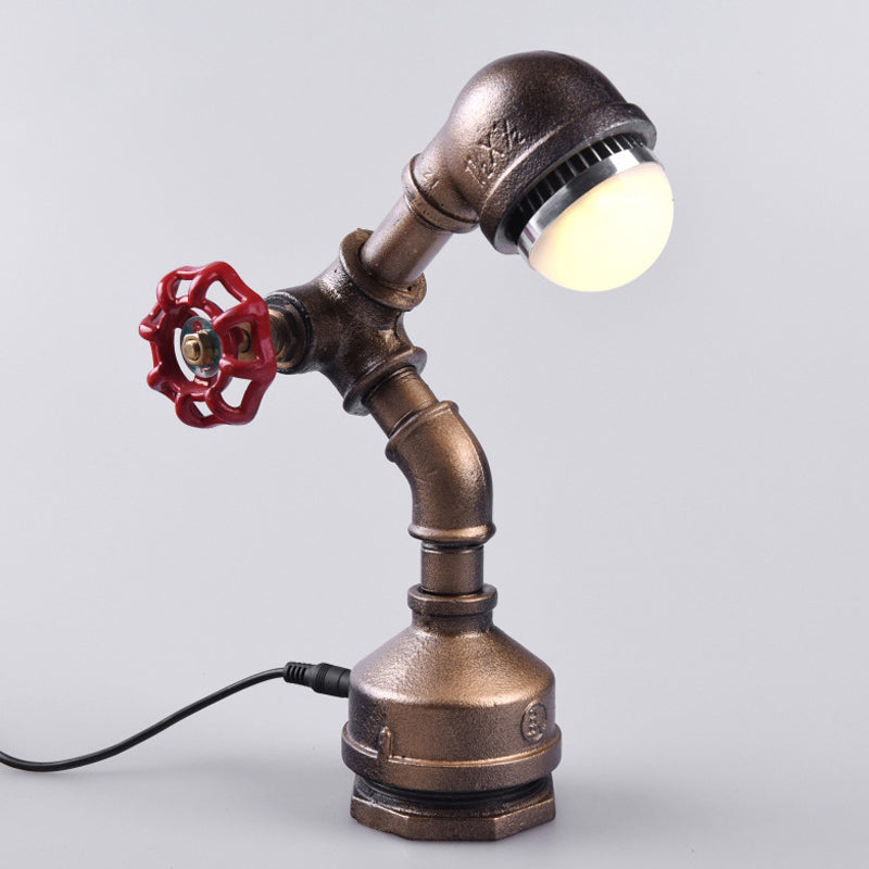 1 Glühbirne Metall Nachttischlampe Steampunk Messing Roboter-förmige Rohr Schlafzimmer Tischlicht mit Ventil Drehschalter, Warm/Weißes Licht