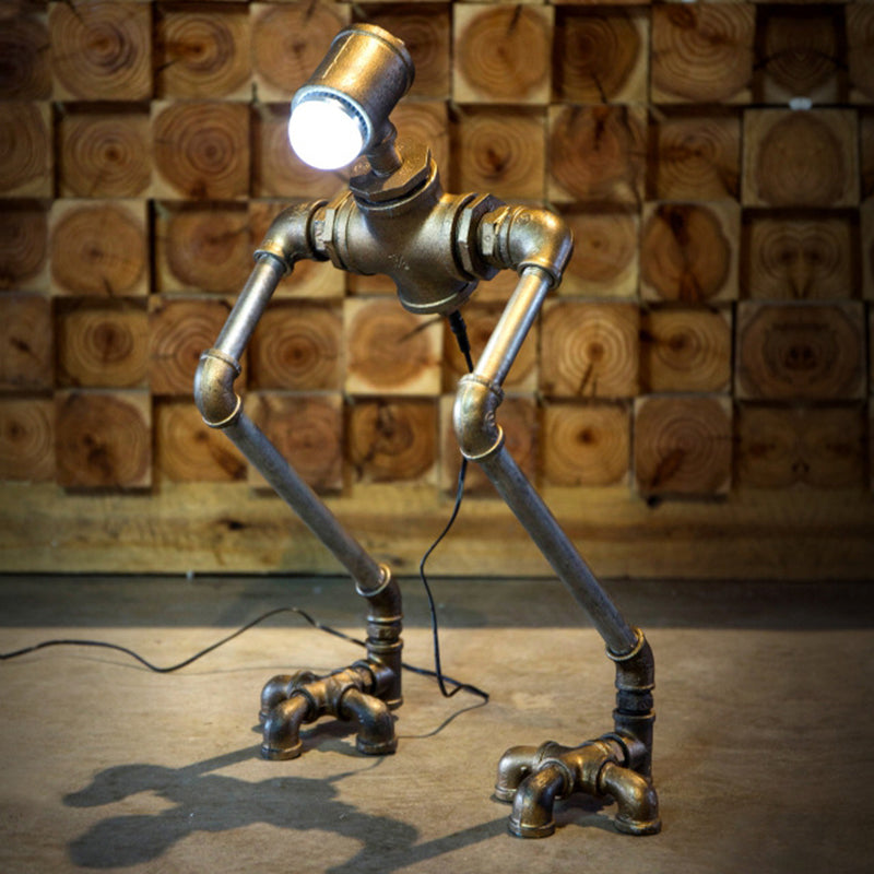 1-Licht Eisen Nachttischlampe Steampunk Silber Langbeiniges Rohrmann Nachttischlicht in Warm/Weißem Licht