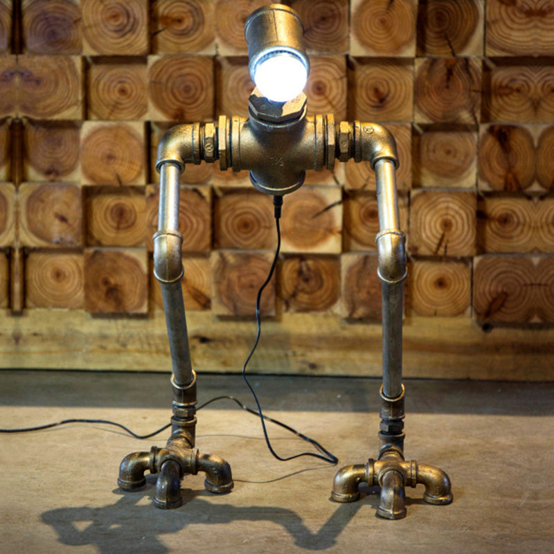 1-Licht Eisen Nachttischlampe Steampunk Silber Langbeiniges Rohrmann Nachttischlicht in Warm/Weißem Licht