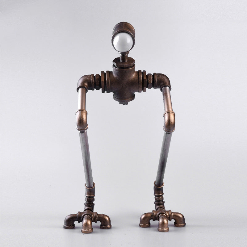 1-Licht Eisen Nachttischlampe Steampunk Silber Langbeiniges Rohrmann Nachttischlicht in Warm/Weißem Licht