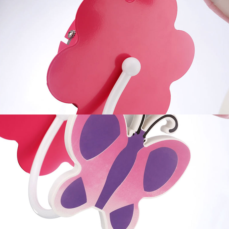 Frendorf | Schöne Schmetterling Wandlampe 1 Licht Metall Wandbeleuchtung mit Stoffschirm in Pink für das Mädchenzimmer