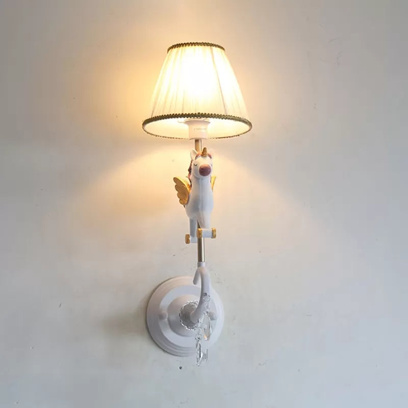 Frendorf | Witte/rode en blauwe taps geslepen wandlamp met cartoon plastic van eland/paard/unicorn 1-lamps wandlamp voor kinderkamer