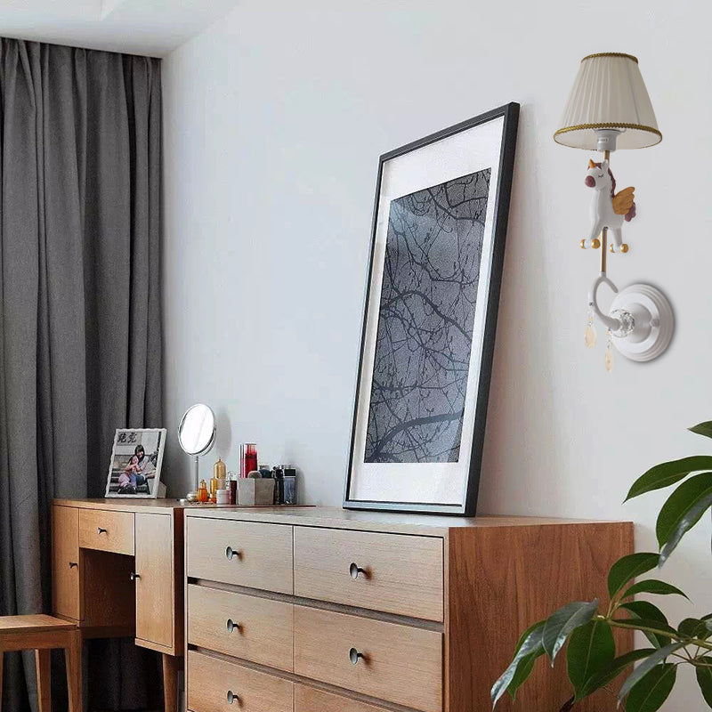 Frendorf | Witte/rode en blauwe taps geslepen wandlamp met cartoon plastic van eland/paard/unicorn 1-lamps wandlamp voor kinderkamer