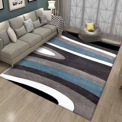 Frendorf | Novelty Stripe Curve Pattern Teppich in Schwarz und Grau Polyester Teppich Waschbarer Teppich für das Wohnzimmer