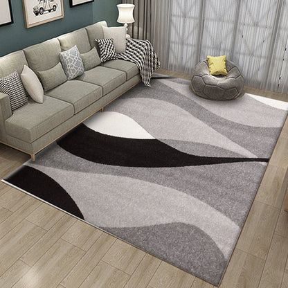 Frendorf | Novelty Stripe Curve Pattern Teppich in Schwarz und Grau Polyester Teppich Waschbarer Teppich für das Wohnzimmer