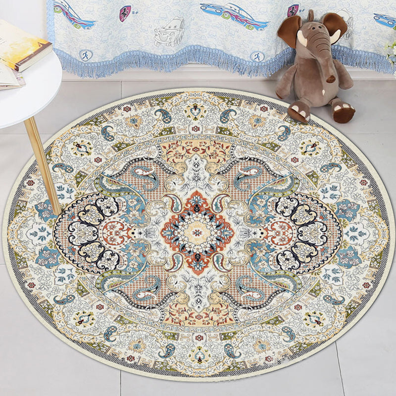 Frendorf | Blau- und weißer marokkanischer Teppich Polyester floral Paisley Teppich rutschfeste Rückseite Teppich maschinenwaschbar für das Wohnzimmer