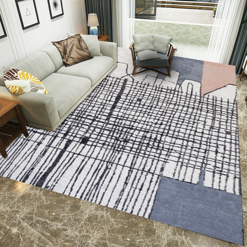 Frendorf | Eenvoudig Novelty Tapijt in Witte Strepen Geometrische Print Area Tapijt Polyester Wasbaar Kleed voor Slaapkamer