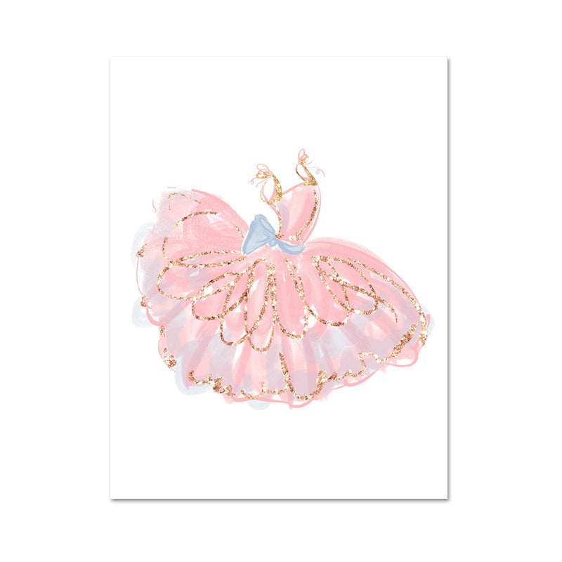 Glam Dancing Dress Graphic Wrapped Canvas Kinder Stil Texturiertes Wandkunst Dekor in Pink