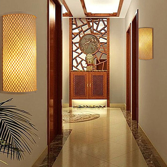 Frendorf | Halbzylindrische Wandlampe zur flush-Montage Minimalistische Bambus 1 Kopf Flur Wandleuchte in Beige
