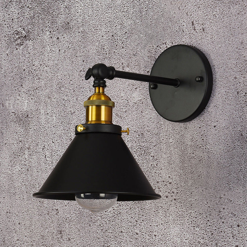 Frendorf | Schwarz/Messing-Finish Flared Sconce Lichtarmatur Industrie Metall 1 Glühbirne Schlafzimmer Wandlicht, 7"/8,5" Breite