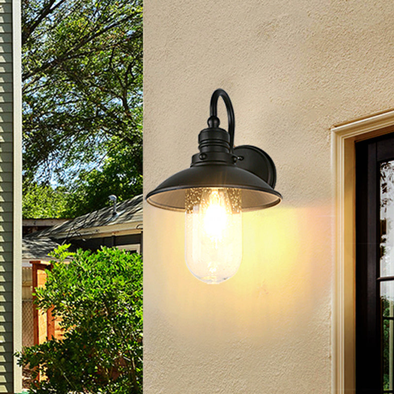 Frendorf | Eén Lamp Wandlamp Verlichting Cone/Uiteindige Schaduw Gebubbeld/Opale Glas Industriële Ingangslichtarmatuur in Zwart