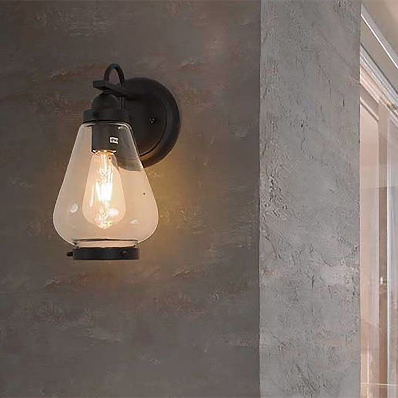 Frendorf | Cone Shade Porch Wall Light Fixture Industrial Clear Glass 1 Licht Schwarze Wandleuchte Lamp