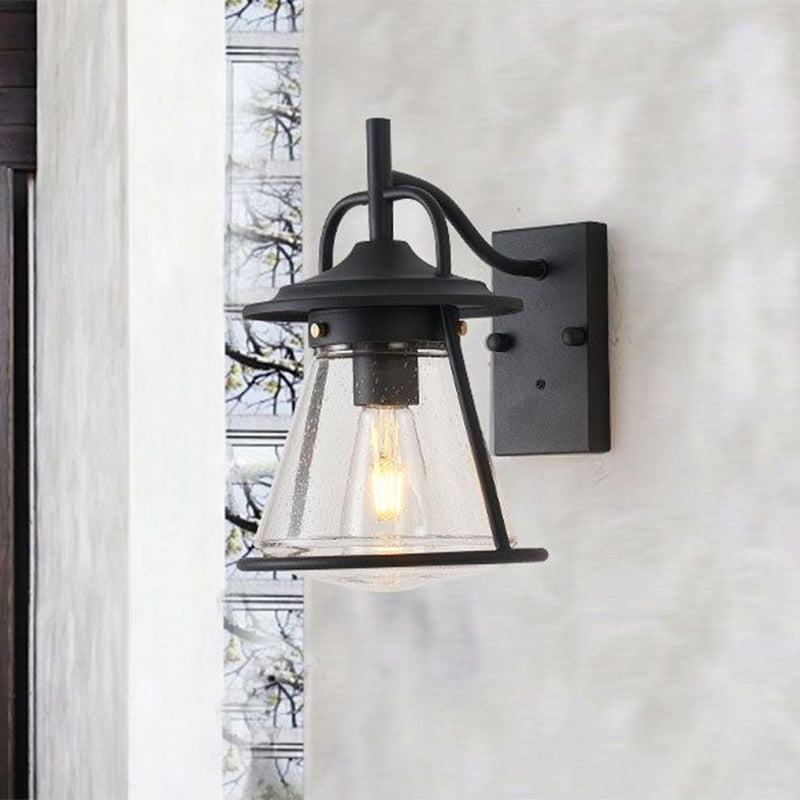 Frendorf | 1 Licht Klar Saatglas Wandwandleuchte Licht Industrie Schwarz Kegel Schirm Außenbeleuchtung Fixture