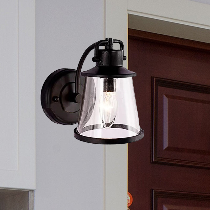 Frendorf | Klar Glas Schwarze Wandleuchte Kegel 1-Licht Vintage Wandlampenarmatur mit gebogenem Arm