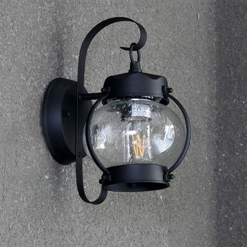 Frendorf | Ein Lampen Wandlicht mit Zylinder/Laternen-Schirm Blasenglas Industrielle Veranda Wandleuchte Fixture in Schwarz