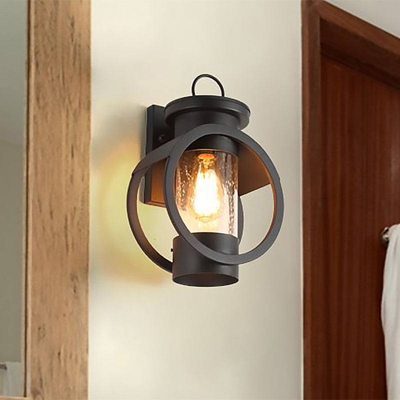 Frendorf | 1 Licht Zylinder Wandlamp Vintage Zwart Helder Geweven Glas Wandlamp met Ronde Frame