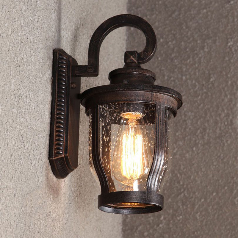 Frendorf | Gooseneck Buitenwandlamp Fixture Industrieel Bubbelglas 1 Licht Zwarte Wandlamp met Gebogen Arm
