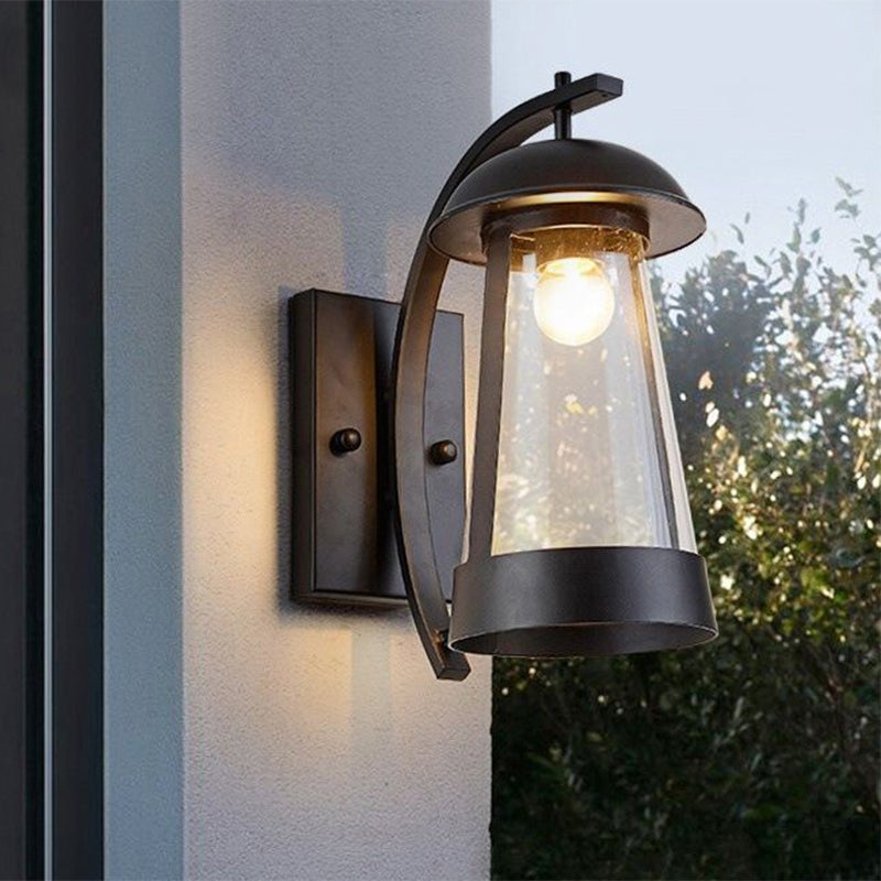 Frendorf | 1 Licht Klar Glas Wand Sconce Licht Industrie Schwarz Kegel Außenbeleuchtung Leuchte