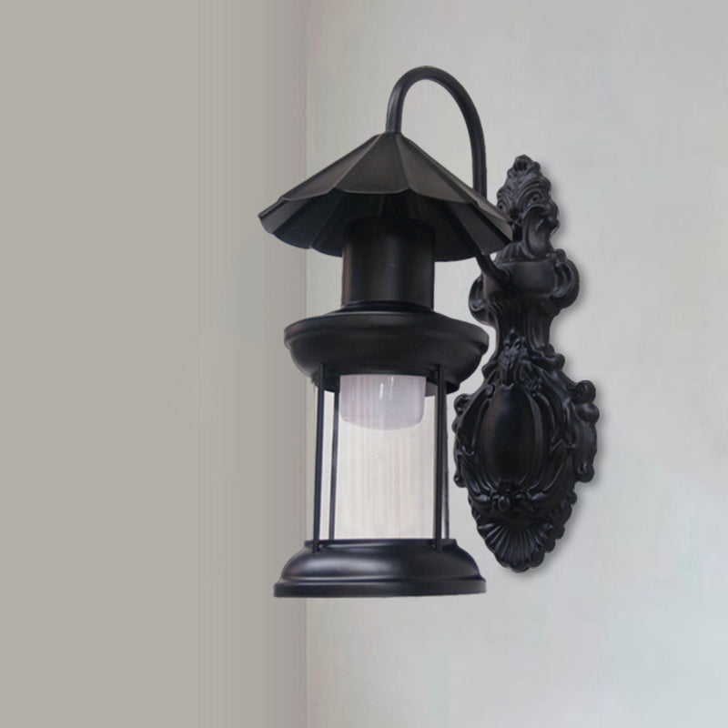 Frendorf | Einschaliger Wandleuchte mit Kerosinschirm klar Glas Küsten Außenleuchte in Schwarz/Kupfer/Bronze