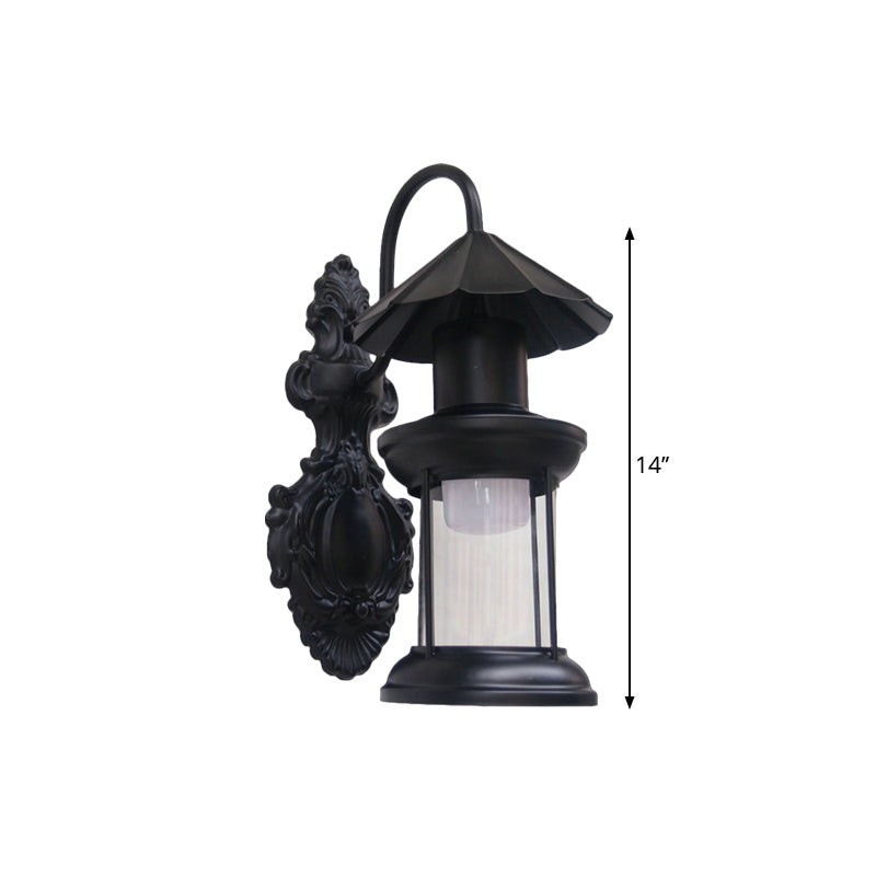 Frendorf | Einschaliger Wandleuchte mit Kerosinschirm klar Glas Küsten Außenleuchte in Schwarz/Kupfer/Bronze