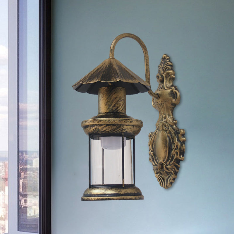 Frendorf | Einschaliger Wandleuchte mit Kerosinschirm klar Glas Küsten Außenleuchte in Schwarz/Kupfer/Bronze