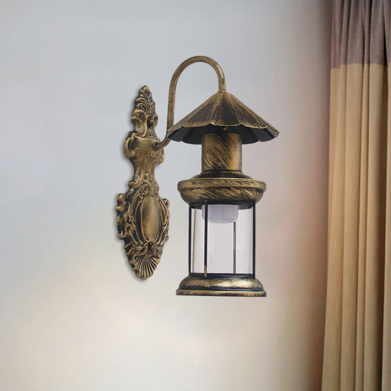 Frendorf | Einschaliger Wandleuchte mit Kerosinschirm klar Glas Küsten Außenleuchte in Schwarz/Kupfer/Bronze
