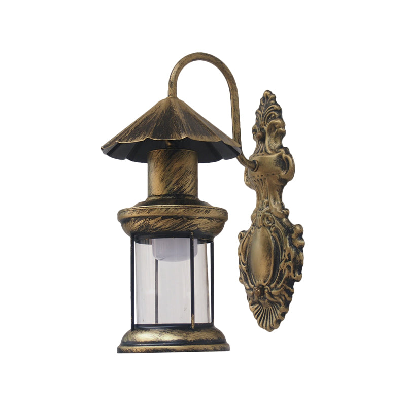Frendorf | Einschaliger Wandleuchte mit Kerosinschirm klar Glas Küsten Außenleuchte in Schwarz/Kupfer/Bronze
