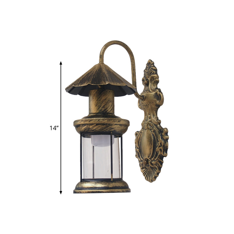 Frendorf | Einschaliger Wandleuchte mit Kerosinschirm klar Glas Küsten Außenleuchte in Schwarz/Kupfer/Bronze