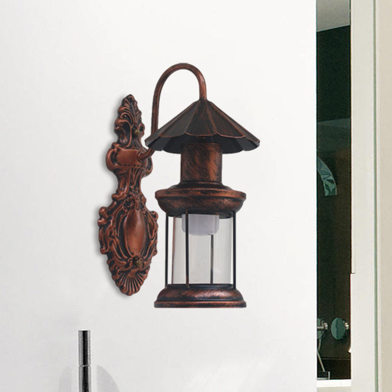 Frendorf | Einschaliger Wandleuchte mit Kerosinschirm klar Glas Küsten Außenleuchte in Schwarz/Kupfer/Bronze