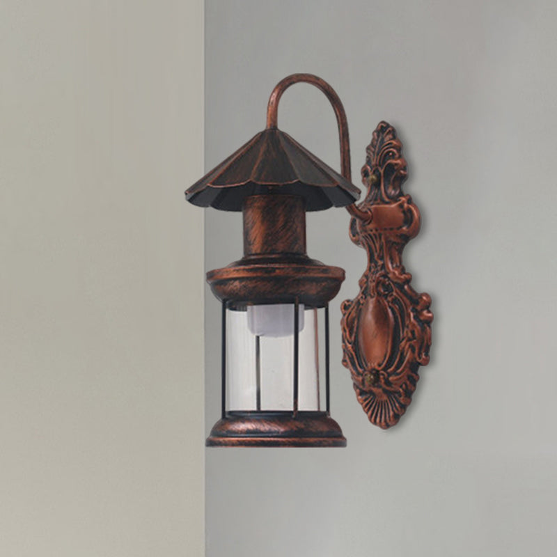 Frendorf | Einschaliger Wandleuchte mit Kerosinschirm klar Glas Küsten Außenleuchte in Schwarz/Kupfer/Bronze