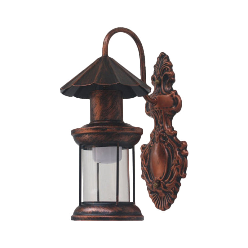 Frendorf | Einschaliger Wandleuchte mit Kerosinschirm klar Glas Küsten Außenleuchte in Schwarz/Kupfer/Bronze