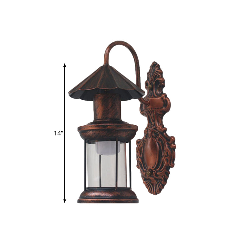 Frendorf | Einschaliger Wandleuchte mit Kerosinschirm klar Glas Küsten Außenleuchte in Schwarz/Kupfer/Bronze