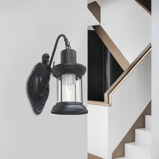 Frendorf | Klares Glas Schwarz/Bronze/Kupfer Wandleuchte Kerosene 1-Licht Vintage Stil Wandlampe Leuchte für Außenbereich