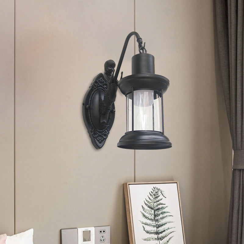 Frendorf | Klares Glas Schwarz/Bronze/Kupfer Wandleuchte Kerosene 1-Licht Vintage Stil Wandlampe Leuchte für Außenbereich