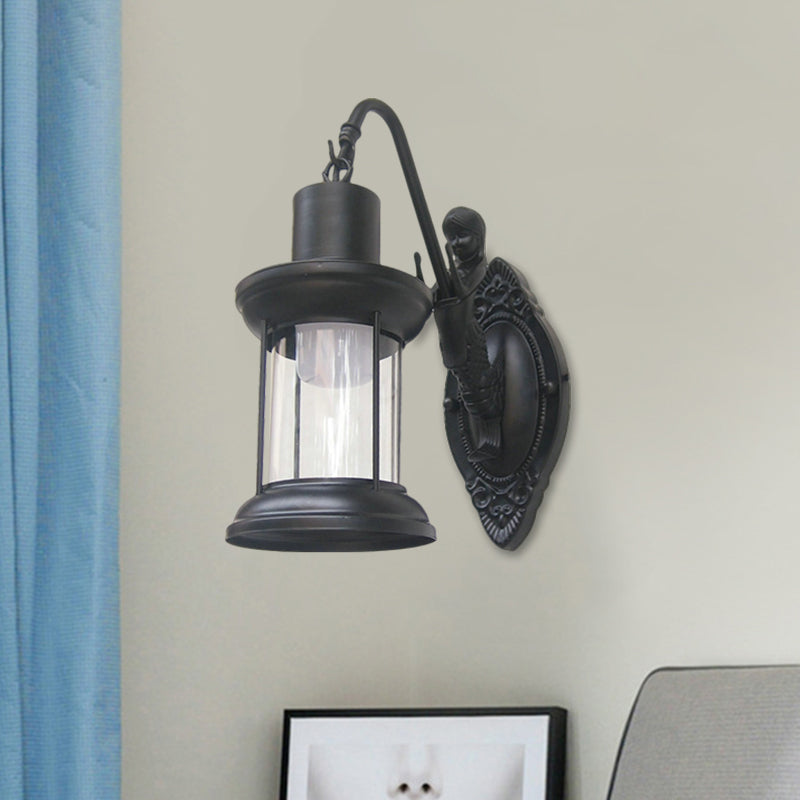 Frendorf | Klares Glas Schwarz/Bronze/Kupfer Wandleuchte Kerosene 1-Licht Vintage Stil Wandlampe Leuchte für Außenbereich