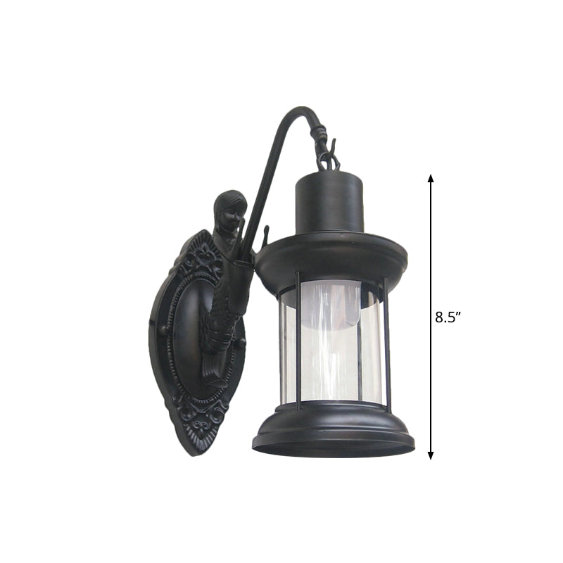 Frendorf | Klares Glas Schwarz/Bronze/Kupfer Wandleuchte Kerosene 1-Licht Vintage Stil Wandlampe Leuchte für Außenbereich