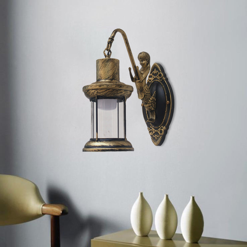 Frendorf | Klares Glas Schwarz/Bronze/Kupfer Wandleuchte Kerosene 1-Licht Vintage Stil Wandlampe Leuchte für Außenbereich