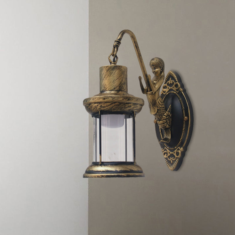 Frendorf | Klares Glas Schwarz/Bronze/Kupfer Wandleuchte Kerosene 1-Licht Vintage Stil Wandlampe Leuchte für Außenbereich