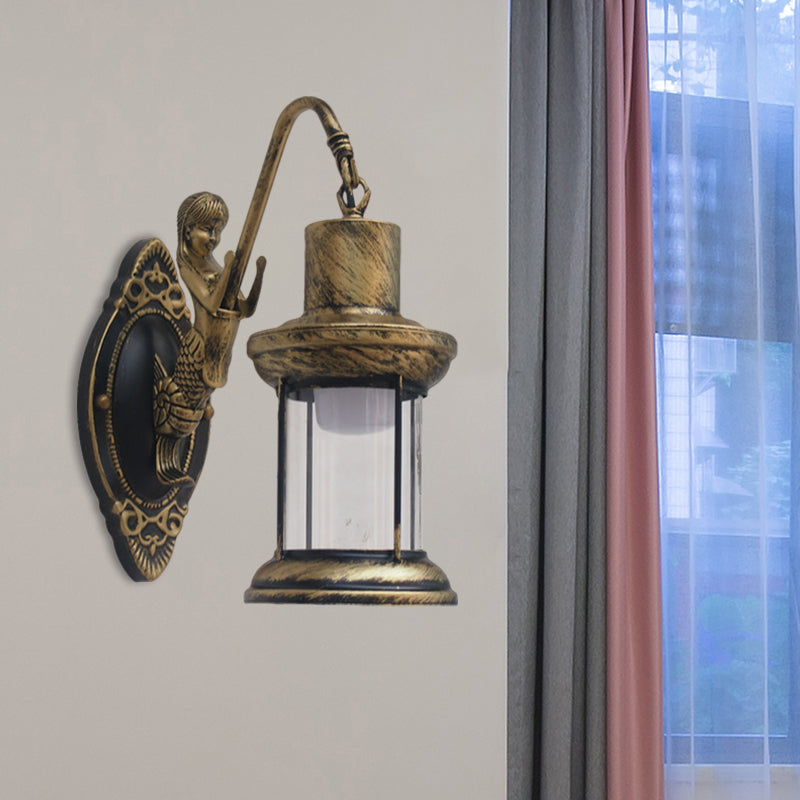 Frendorf | Klares Glas Schwarz/Bronze/Kupfer Wandleuchte Kerosene 1-Licht Vintage Stil Wandlampe Leuchte für Außenbereich