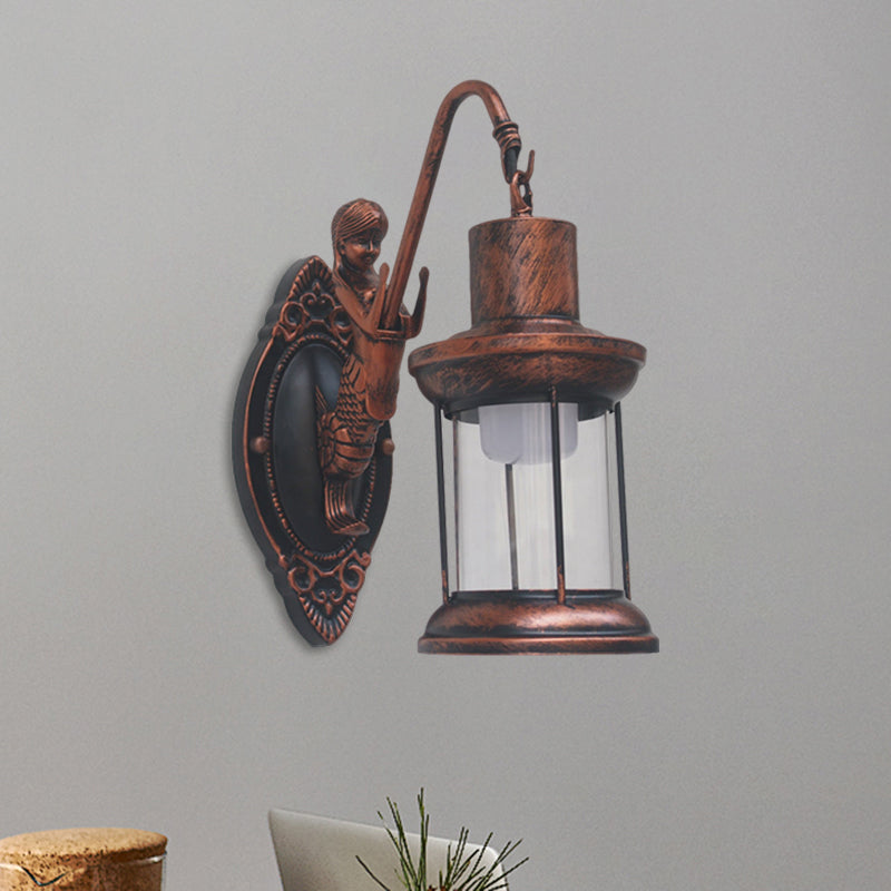 Frendorf | Klares Glas Schwarz/Bronze/Kupfer Wandleuchte Kerosene 1-Licht Vintage Stil Wandlampe Leuchte für Außenbereich