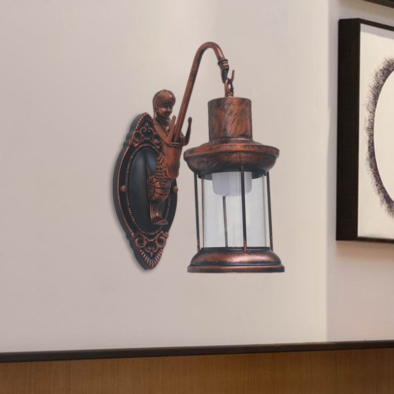 Frendorf | Klares Glas Schwarz/Bronze/Kupfer Wandleuchte Kerosene 1-Licht Vintage Stil Wandlampe Leuchte für Außenbereich