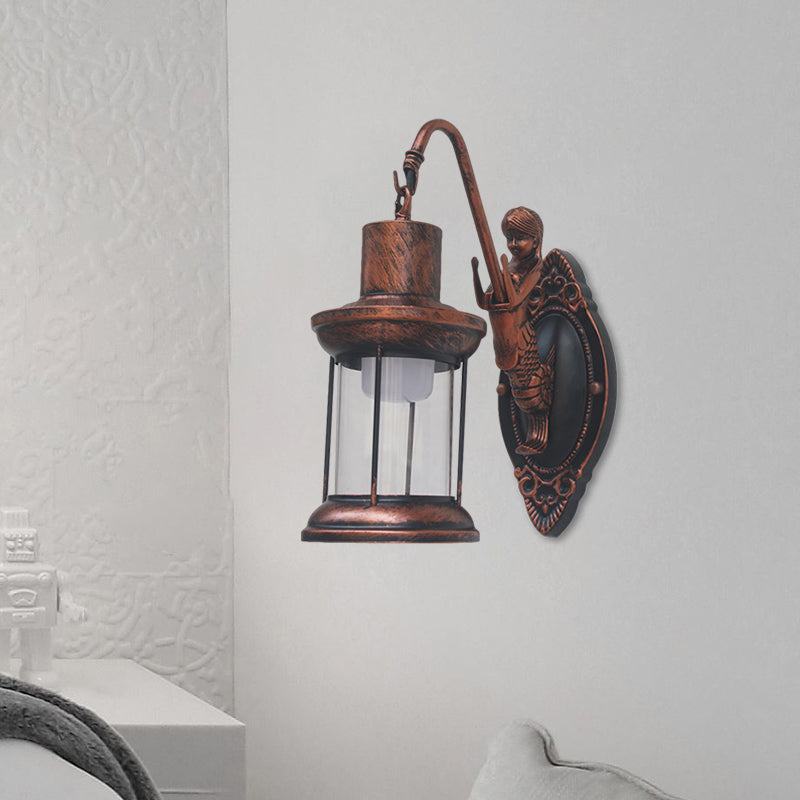 Frendorf | Klares Glas Schwarz/Bronze/Kupfer Wandleuchte Kerosene 1-Licht Vintage Stil Wandlampe Leuchte für Außenbereich