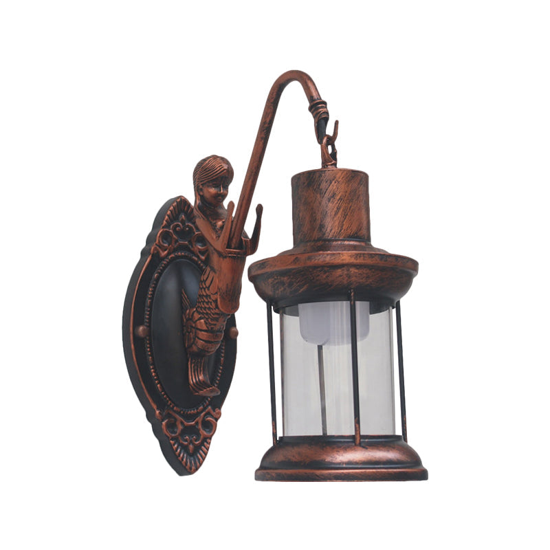 Frendorf | Klares Glas Schwarz/Bronze/Kupfer Wandleuchte Kerosene 1-Licht Vintage Stil Wandlampe Leuchte für Außenbereich