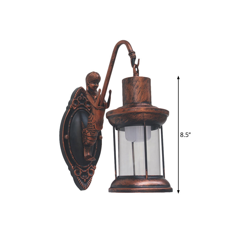 Frendorf | Klares Glas Schwarz/Bronze/Kupfer Wandleuchte Kerosene 1-Licht Vintage Stil Wandlampe Leuchte für Außenbereich