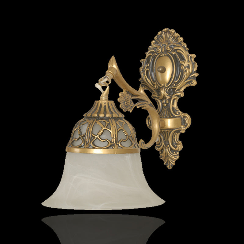 Frendorf | Bronze Flared Wandmontage Lamp Traditioneel Alabaster Glas 1-Kop Woonkamer Wandlamp