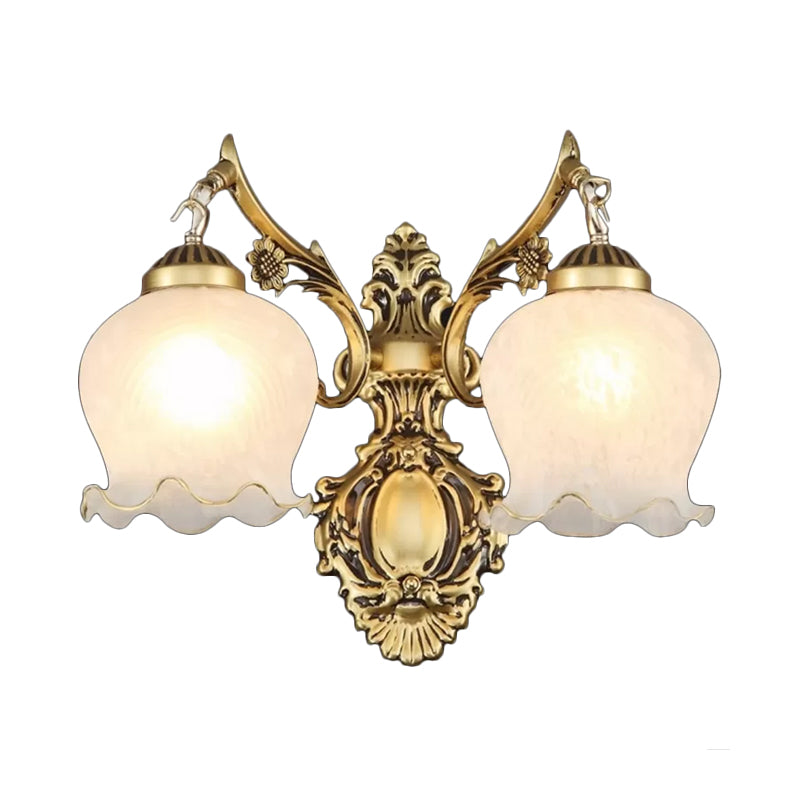 Frendorf | 2-Licht Opal Frosted Glas Wandlicht Traditionelles Bronze Florales Schlafzimmer Wandleuchten