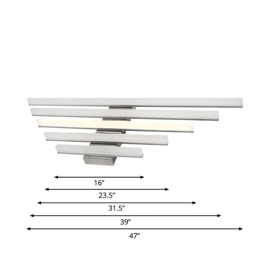 Frendorf | 16"/31.5"/47" W Acryl Gerade Schminklampe Minimalismus Chrom LED Wandmontage Lichtleuchte in Chrom